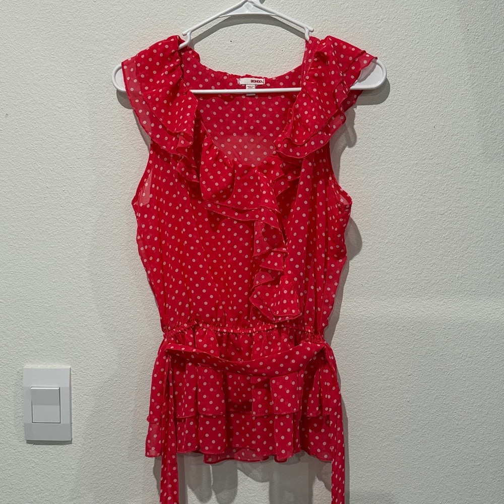 BONGO Hot Pink and White Polka Dot Top